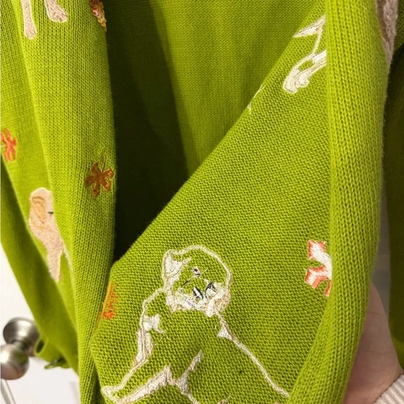 Storybook Knits Golden Retriever Dog Sweater Green Zip Cardigan Pupply Novelty M - Picture 11 of 14